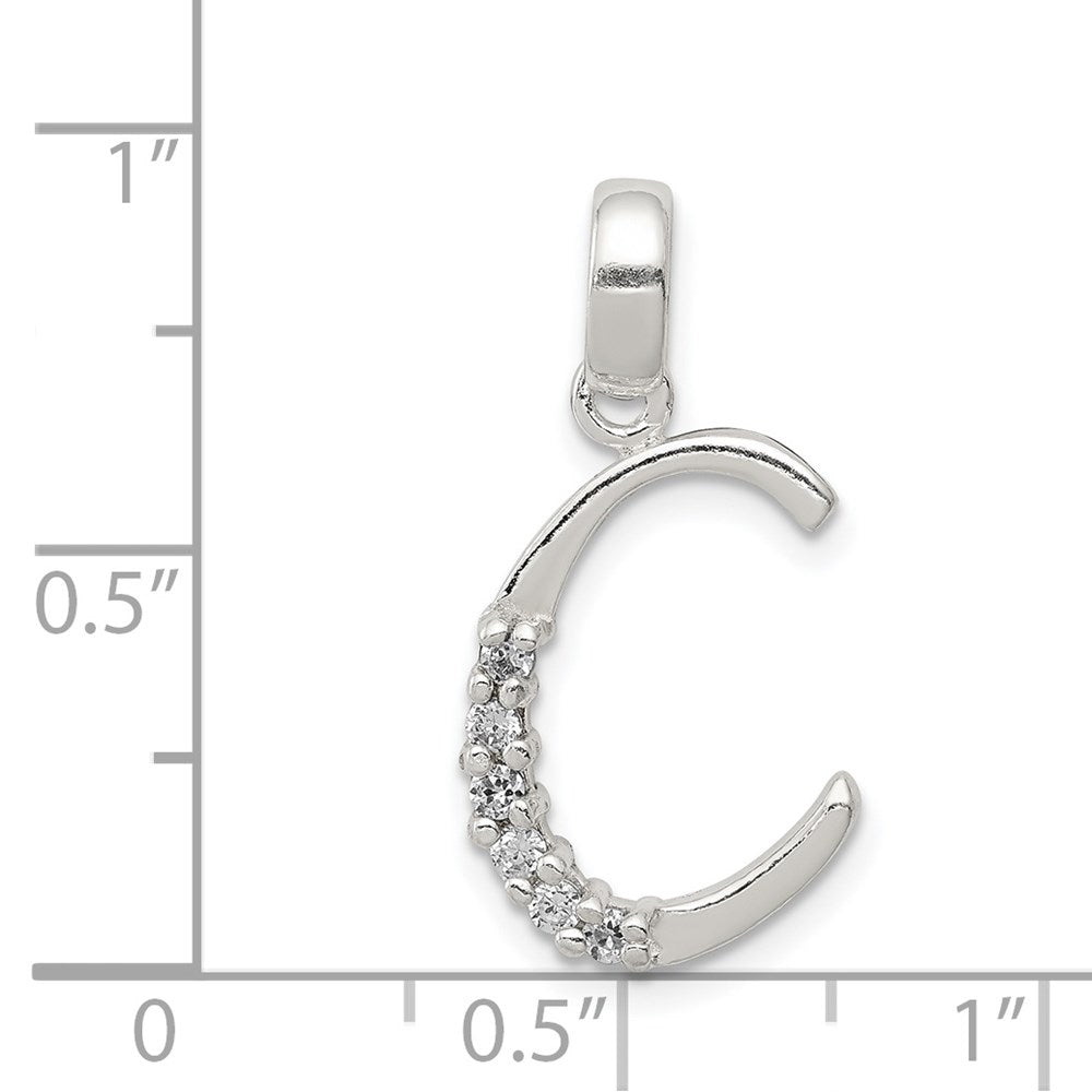 Sterling Silver CZ Letter C Initial Pendant QC6525C