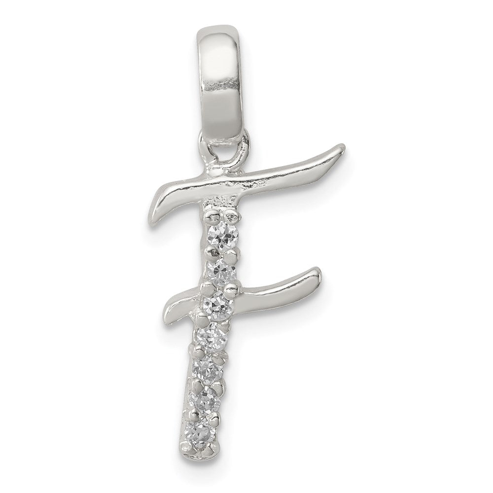 Sterling Silver CZ Letter F Initial Pendant QC6525F