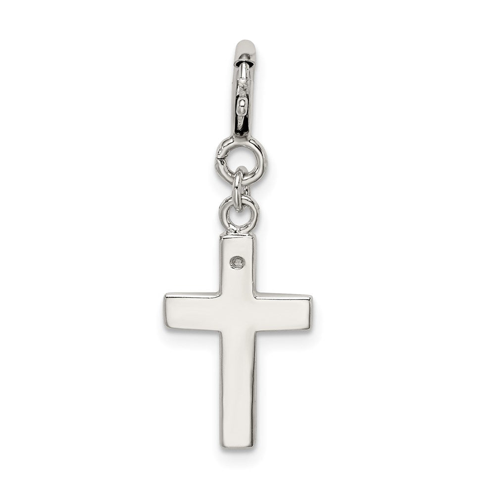 Sterling Silver Rhodium-plated CZ Faith Cross Clip-on Charm QC6645