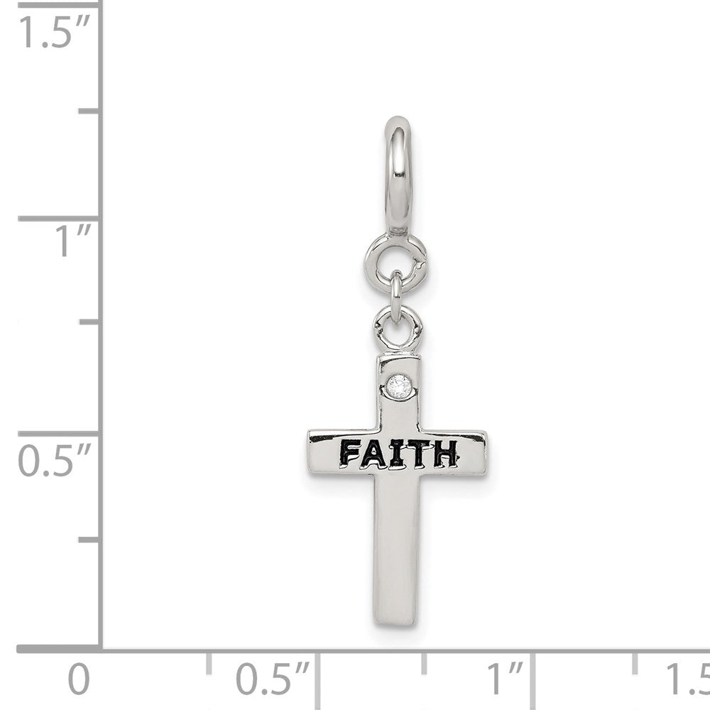 Sterling Silver Rhodium-plated CZ Faith Cross Clip-on Charm QC6645