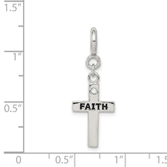 Sterling Silver Rhodium-plated CZ Faith Cross Clip-on Charm QC6645