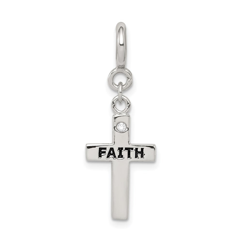 Sterling Silver Rhodium-plated CZ Faith Cross Clip-on Charm QC6645