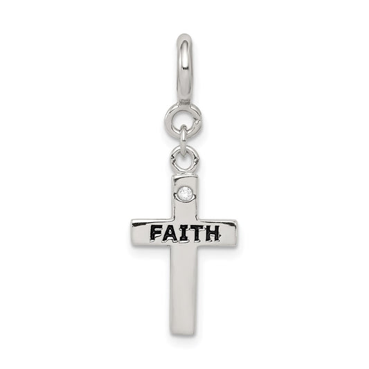 Sterling Silver Rhodium-plated CZ Faith Cross Clip-on Charm QC6645