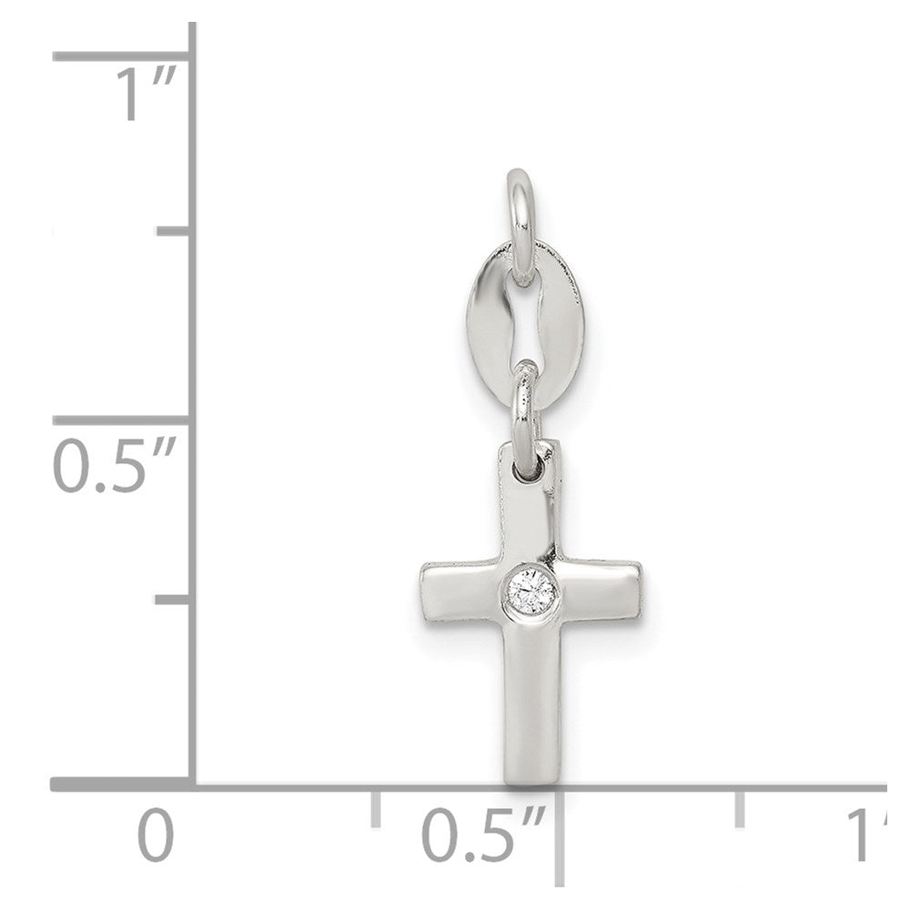 Sterling Silver & CZ Polished Cross Charm QC6647