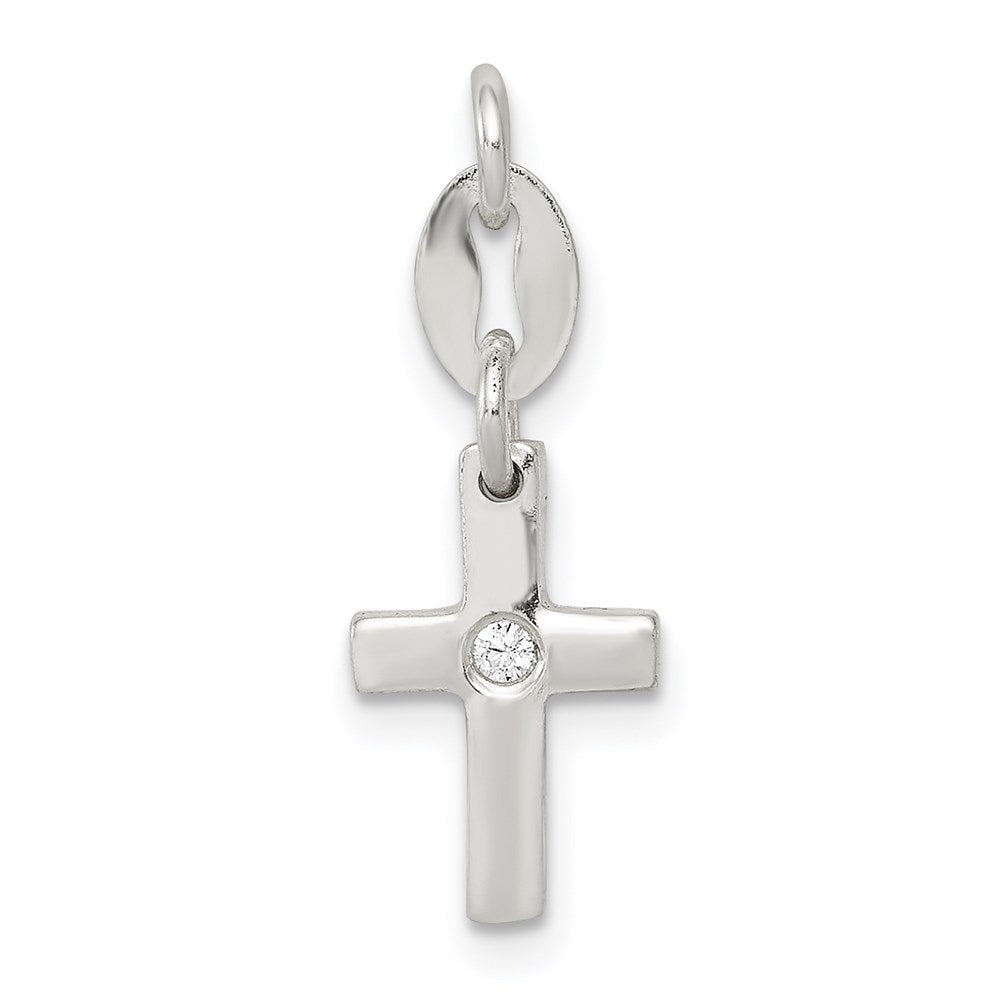 Sterling Silver & CZ Polished Cross Charm QC6647