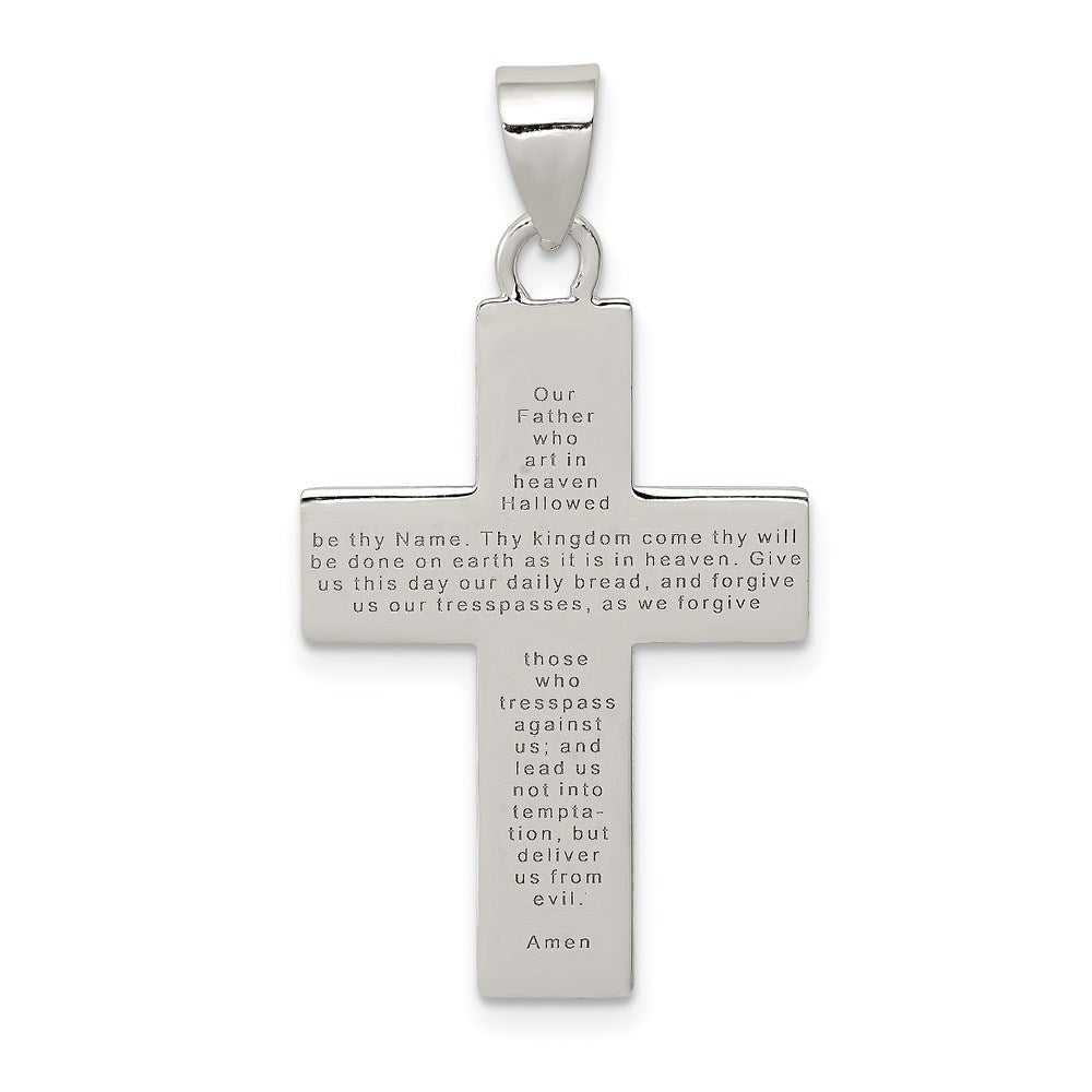 Sterling Silver Rhodium-plated Polished Lords Prayer Cross Pendant QC6661