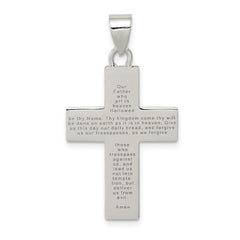 Sterling Silver Rhodium-plated Polished Lords Prayer Cross Pendant QC6661
