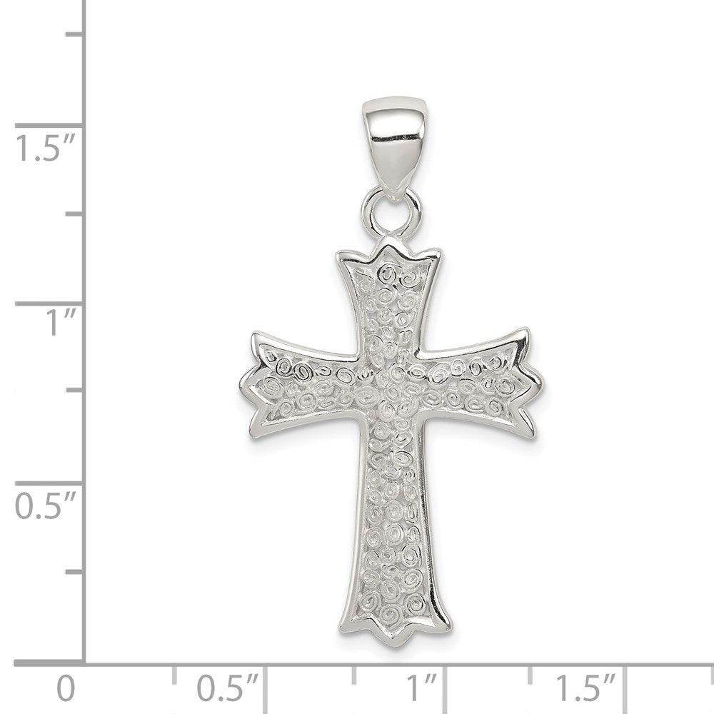 Sterling Silver Rhodium-plated Polished Filigree Cross Pendant QC6672