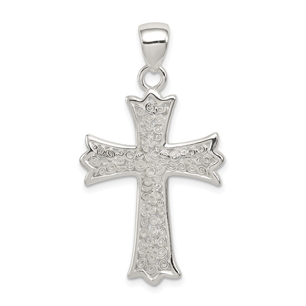 Sterling Silver Rhodium-plated Polished Filigree Cross Pendant QC6672