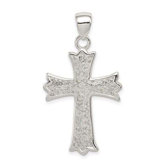 Sterling Silver Rhodium-plated Polished Filigree Cross Pendant QC6672