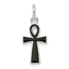 Sterling Silver Black Enamel Cross Pendant QC6674