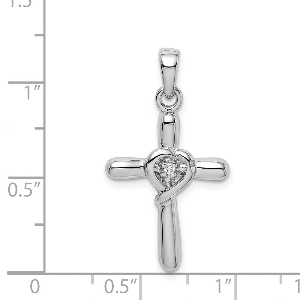 Sterling Silver Rhodium-plated White CZ Heart Cross Pendant QC6683