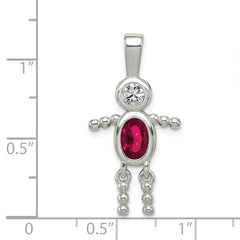 Sterling Silver Rhodium-plated CZ & July Glass Boy Pendant QC6713JUL