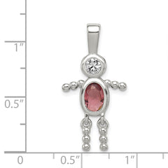 Sterling Silver Rhodium-plated CZ & June Glass Boy Pendant QC6713JUN
