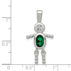 Sterling Silver Rhodium-plated CZ & May Glass Boy Pendant QC6713MAY