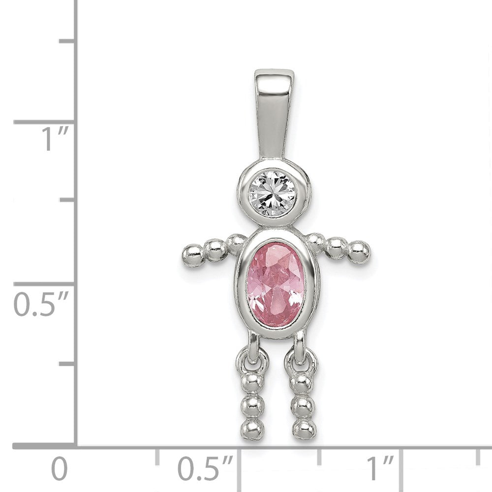 Sterling Silver Rhodium-plated CZ & October Pink CZ Boy Pendant QC6713OCT