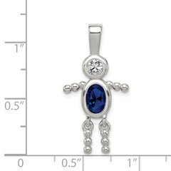 Sterling Silver Rhodium-plated CZ & September Glass Boy Pendant QC6713SEP