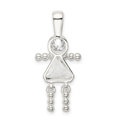 Sterling Silver Rhodium-plated CZ & April Glass Girl Pendant QC6714APR