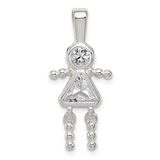 Sterling Silver Rhodium-plated CZ & April Glass Girl Pendant QC6714APR