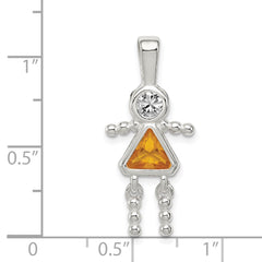 Sterling Silver Rhodium-plated CZ & November Glass Girl Pendant QC6714NOV