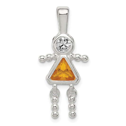 Sterling Silver Rhodium-plated CZ & November Glass Girl Pendant QC6714NOV