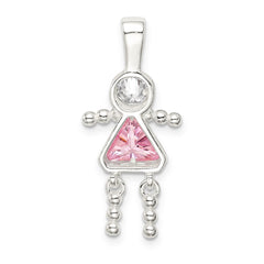 Sterling Silver Rhodium-plated CZ & October Pink CZ Girl Pendant QC6714OCT