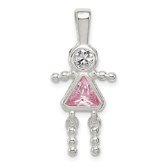 Sterling Silver Rhodium-plated CZ & October Pink CZ Girl Pendant QC6714OCT