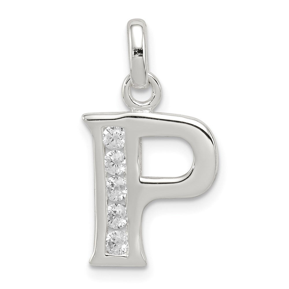 Sterling Silver White CZ Letter P Initial Pendant QC6716P