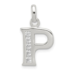 Sterling Silver White CZ Letter P Initial Pendant QC6716P