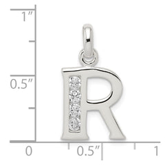 Sterling Silver White CZ Letter R Initial Pendant QC6716R