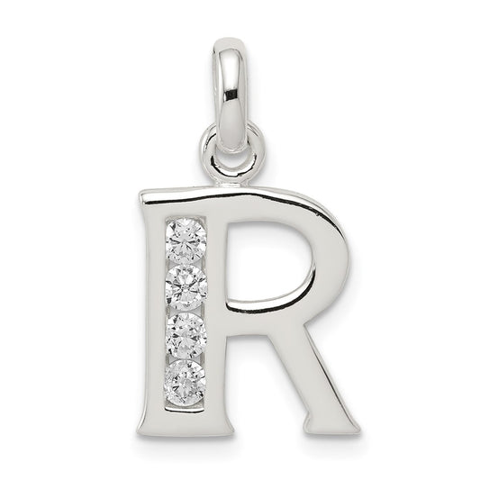 Sterling Silver White CZ Letter R Initial Pendant QC6716R