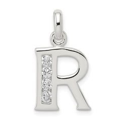 Sterling Silver White CZ Letter R Initial Pendant QC6716R