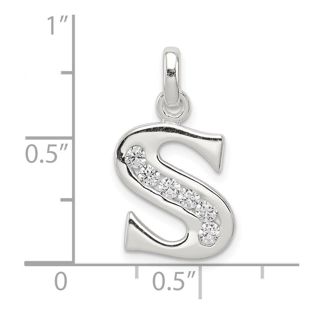 Sterling Silver White CZ Letter S Initial Pendant QC6716S