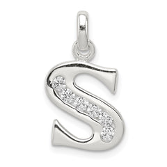 Sterling Silver White CZ Letter S Initial Pendant QC6716S