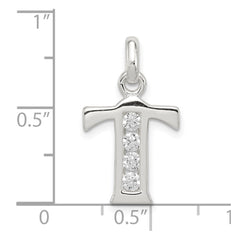 Sterling Silver White CZ Letter T Initial Pendant QC6716T