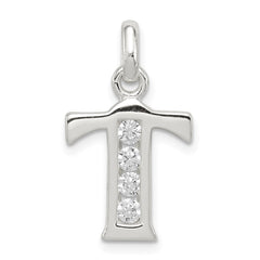 Sterling Silver White CZ Letter T Initial Pendant QC6716T
