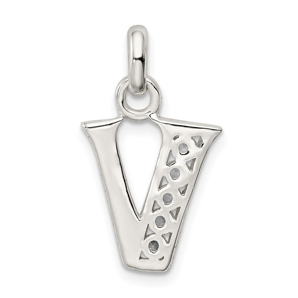 Sterling Silver White CZ Letter V Initial Pendant QC6716V