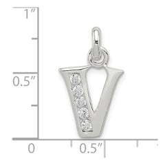 Sterling Silver White CZ Letter V Initial Pendant QC6716V