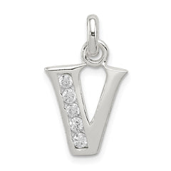 Sterling Silver White CZ Letter V Initial Pendant QC6716V