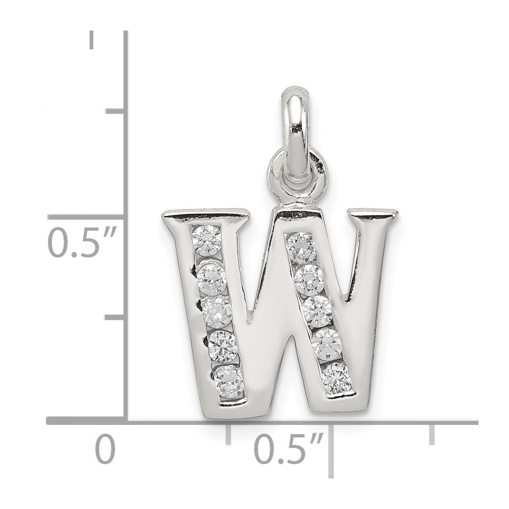 Sterling Silver White CZ Letter W Initial Pendant QC6716W