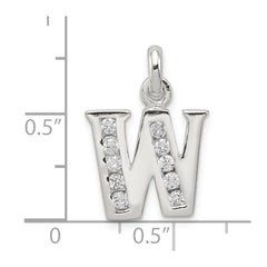 Sterling Silver White CZ Letter W Initial Pendant QC6716W