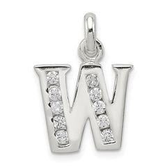 Sterling Silver White CZ Letter W Initial Pendant QC6716W