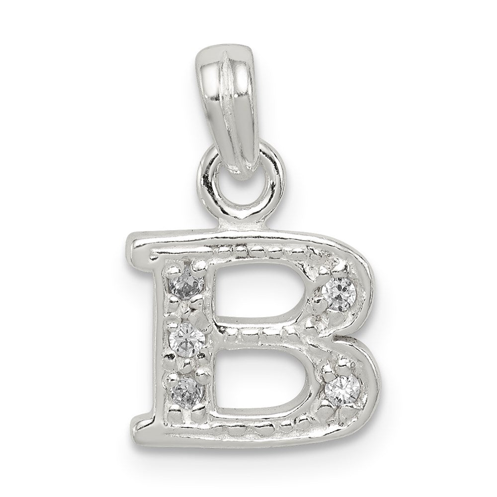 Sterling Silver CZ Letter B Initial Pendant QC6717B