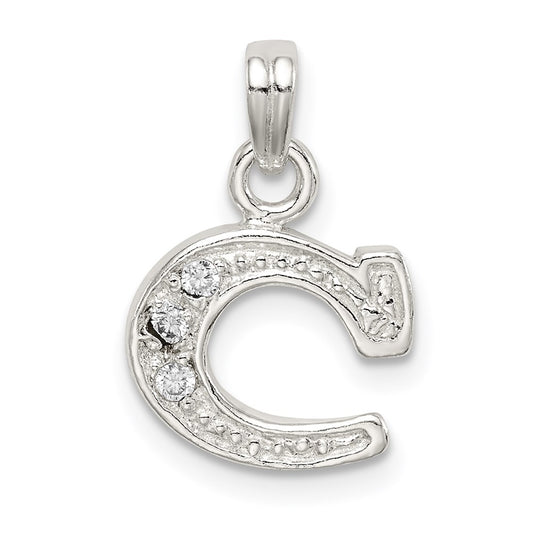 Sterling Silver CZ Letter C Initial Pendant QC6717C