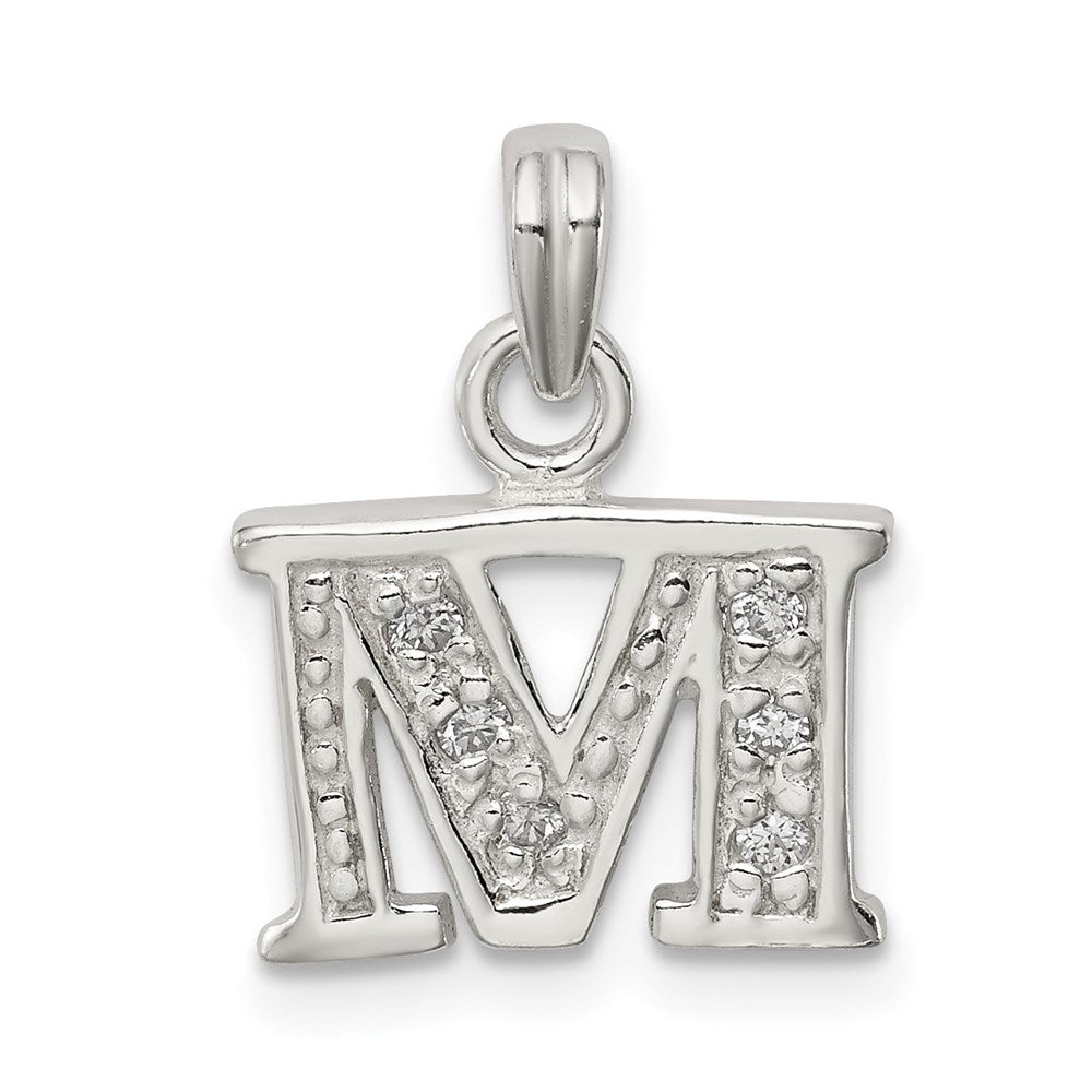 Sterling Silver CZ Letter M Initial Pendant QC6717M