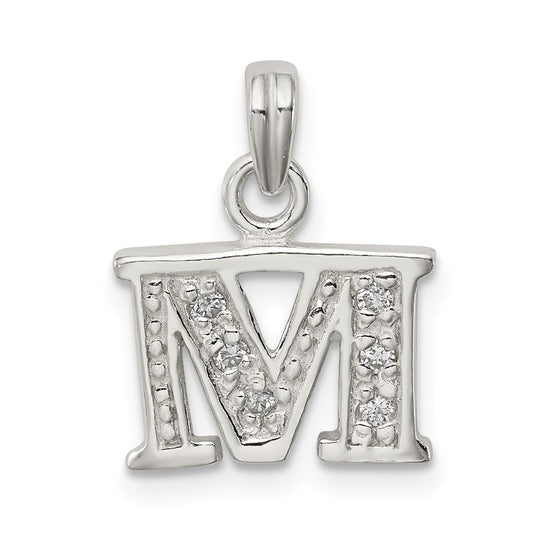 Sterling Silver CZ Letter M Initial Pendant QC6717M