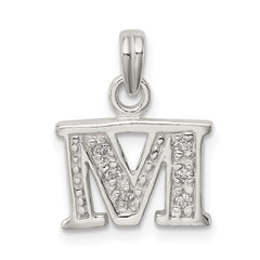 Sterling Silver CZ Letter M Initial Pendant QC6717M