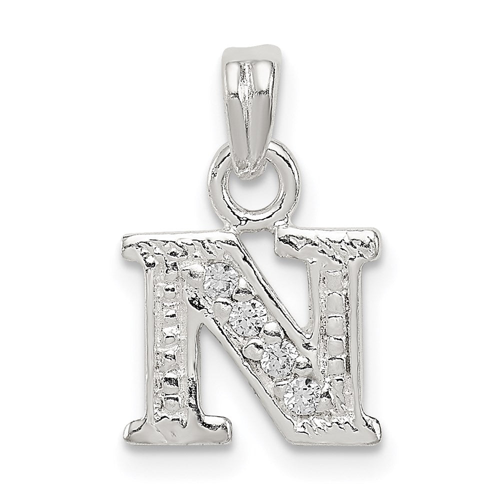 Sterling Silver CZ Letter N Initial Pendant QC6717N