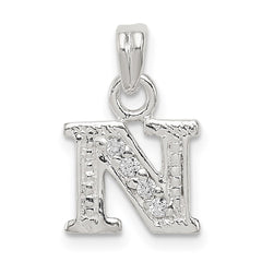 Sterling Silver CZ Letter N Initial Pendant QC6717N