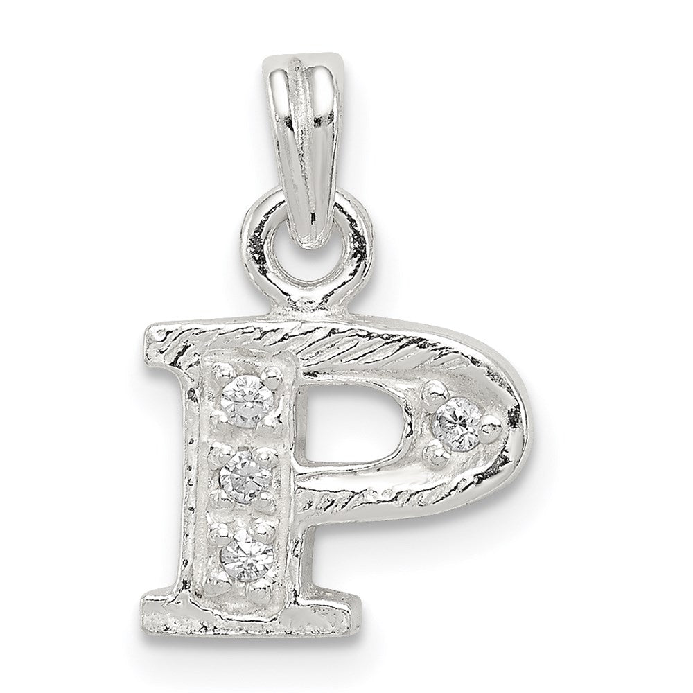Sterling Silver CZ Letter P Initial Pendant QC6717P